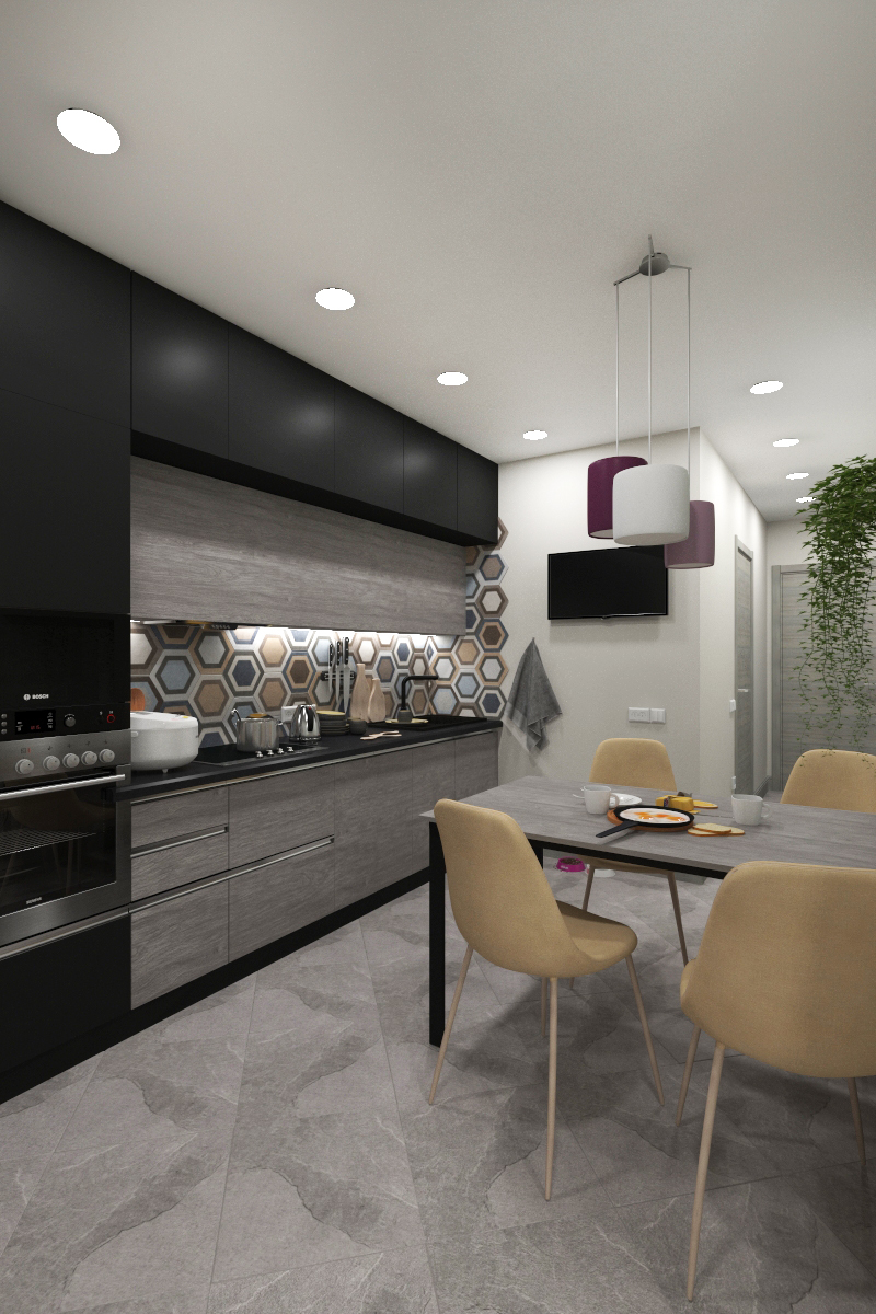 Design of a one-room apartment 44.3 m2 - My, Interior Design, Designer, Longpost, cat, Material