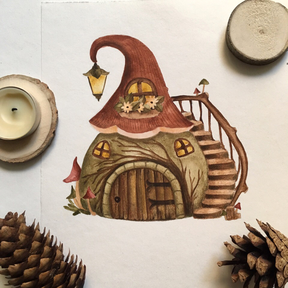 Dwarf autumn xD - My, Drawing, Creation, Longpost, Watercolor, Story, Gnomes, Autumn