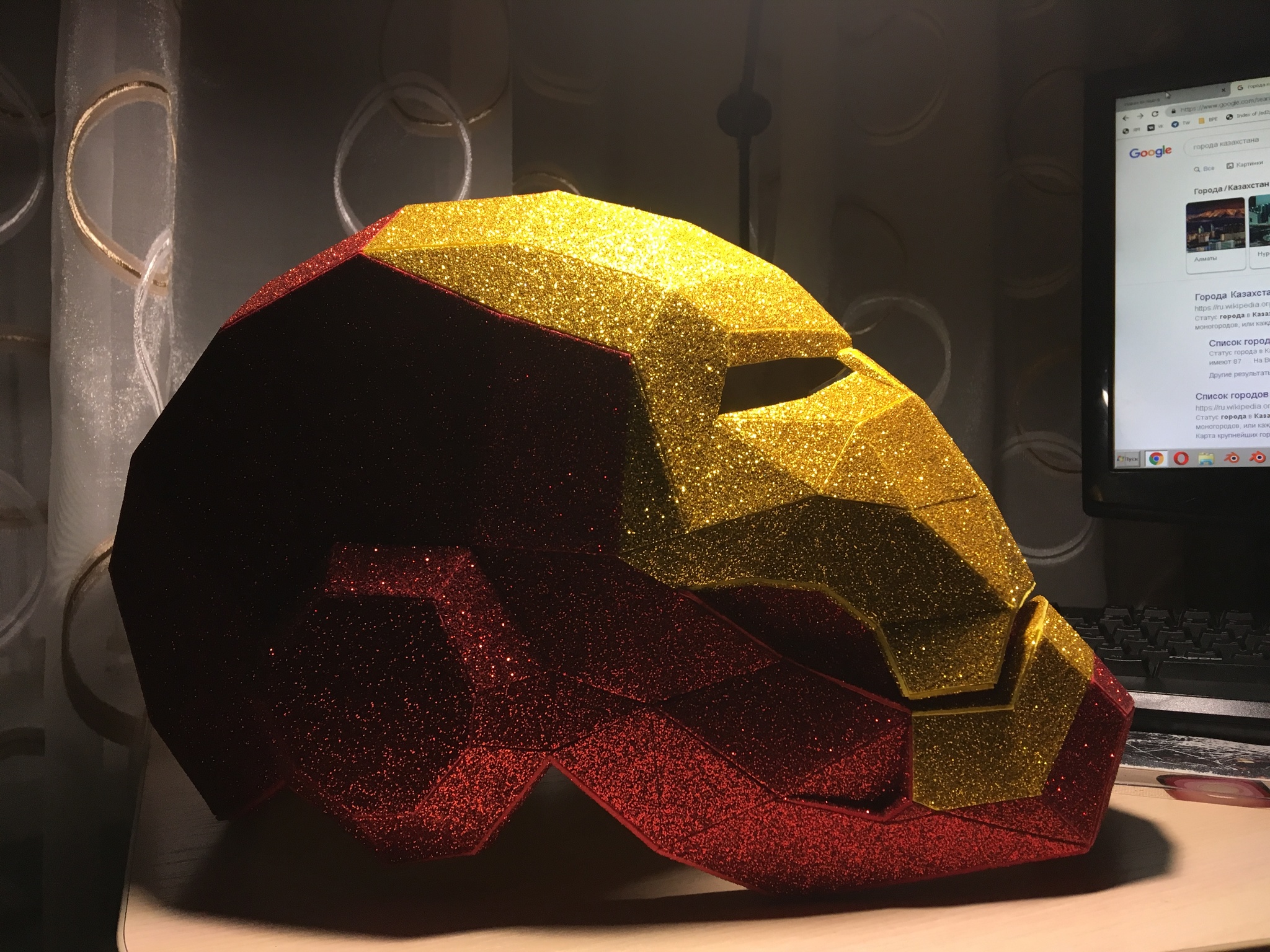 I glued myself an Iron Man helmet made of cardboard and foamiran - My, Pepakura, Papercraft, iron Man, Longpost