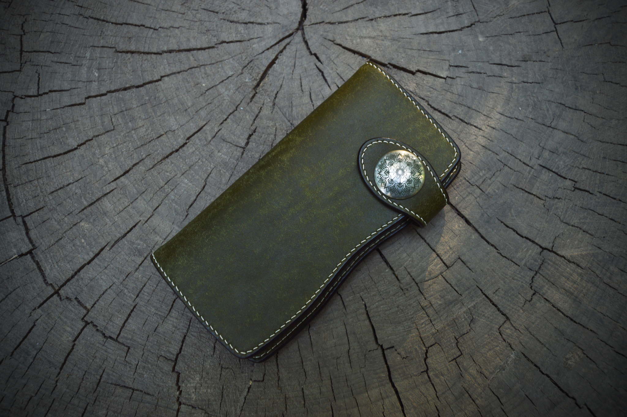 Long wallet in Pueblo leather. - My, Leather, Wallet, Mandala, Longpost