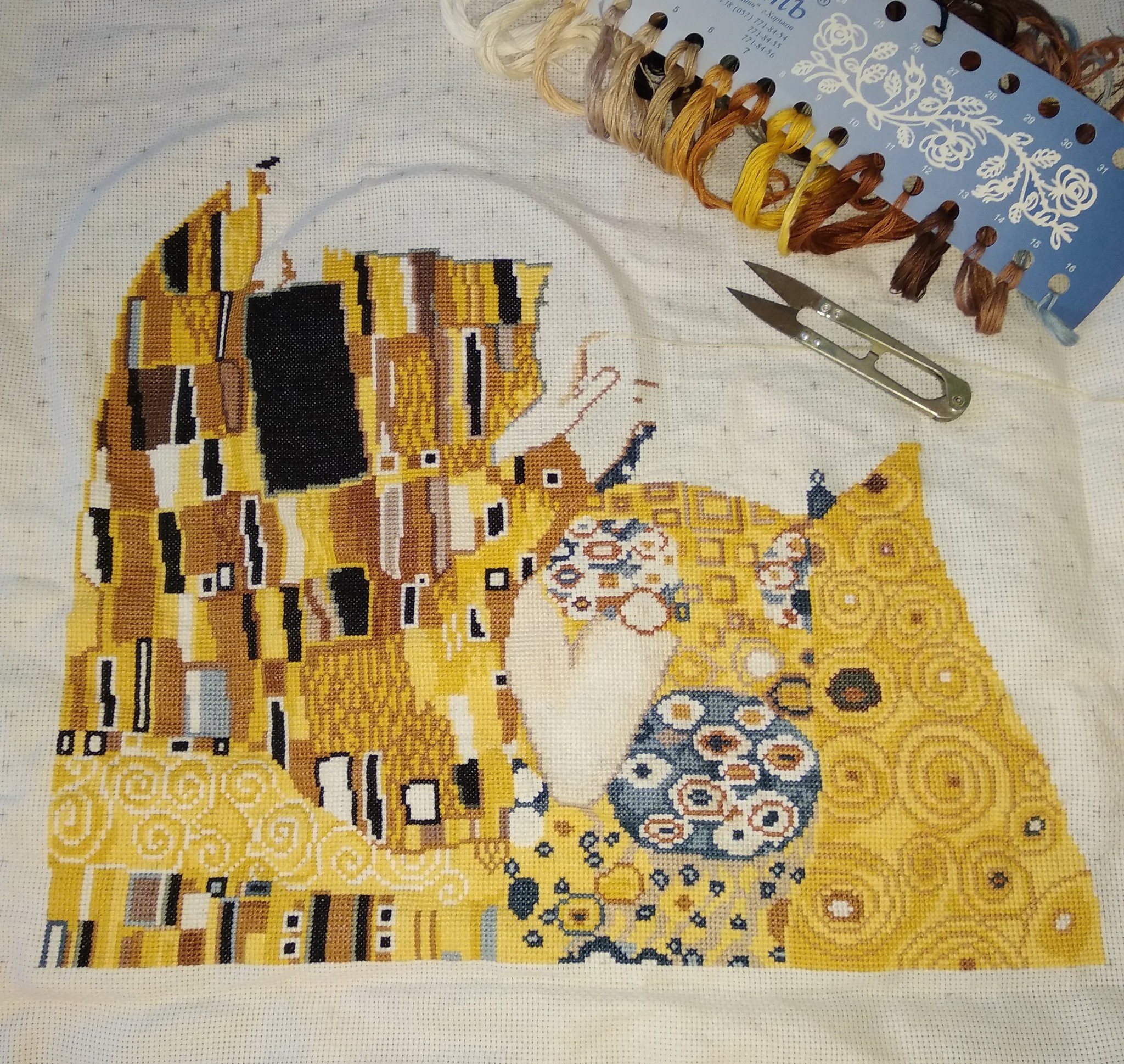 The Kiss Gustav Klimt - My, Embroidery, Gustav Klimt, Kiss, Hobby, Painting, Longpost, Needlework with process