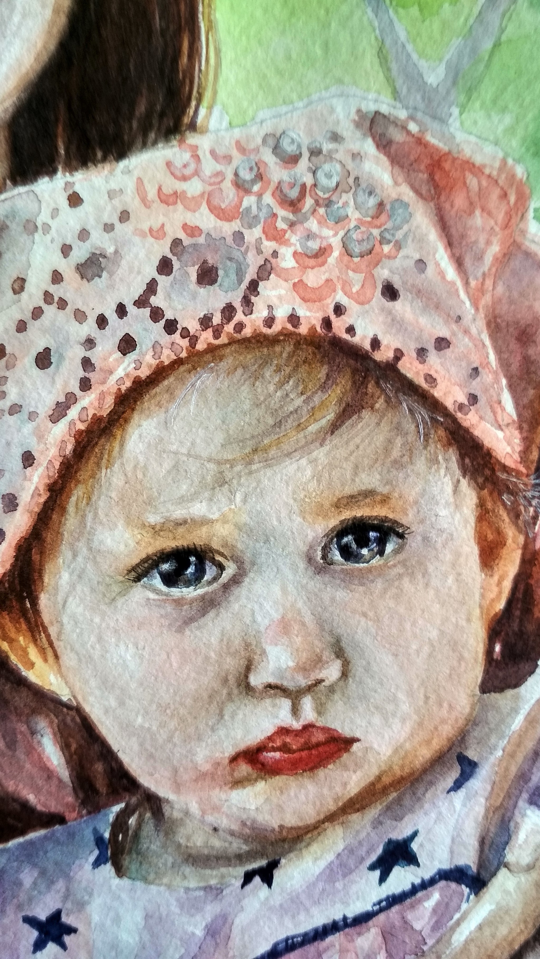 Watercolor portrait from photo - My, Portrait, Portraits of people, Portrait by photo, beauty, Parents and children, Children, Painting, Watercolor, Longpost