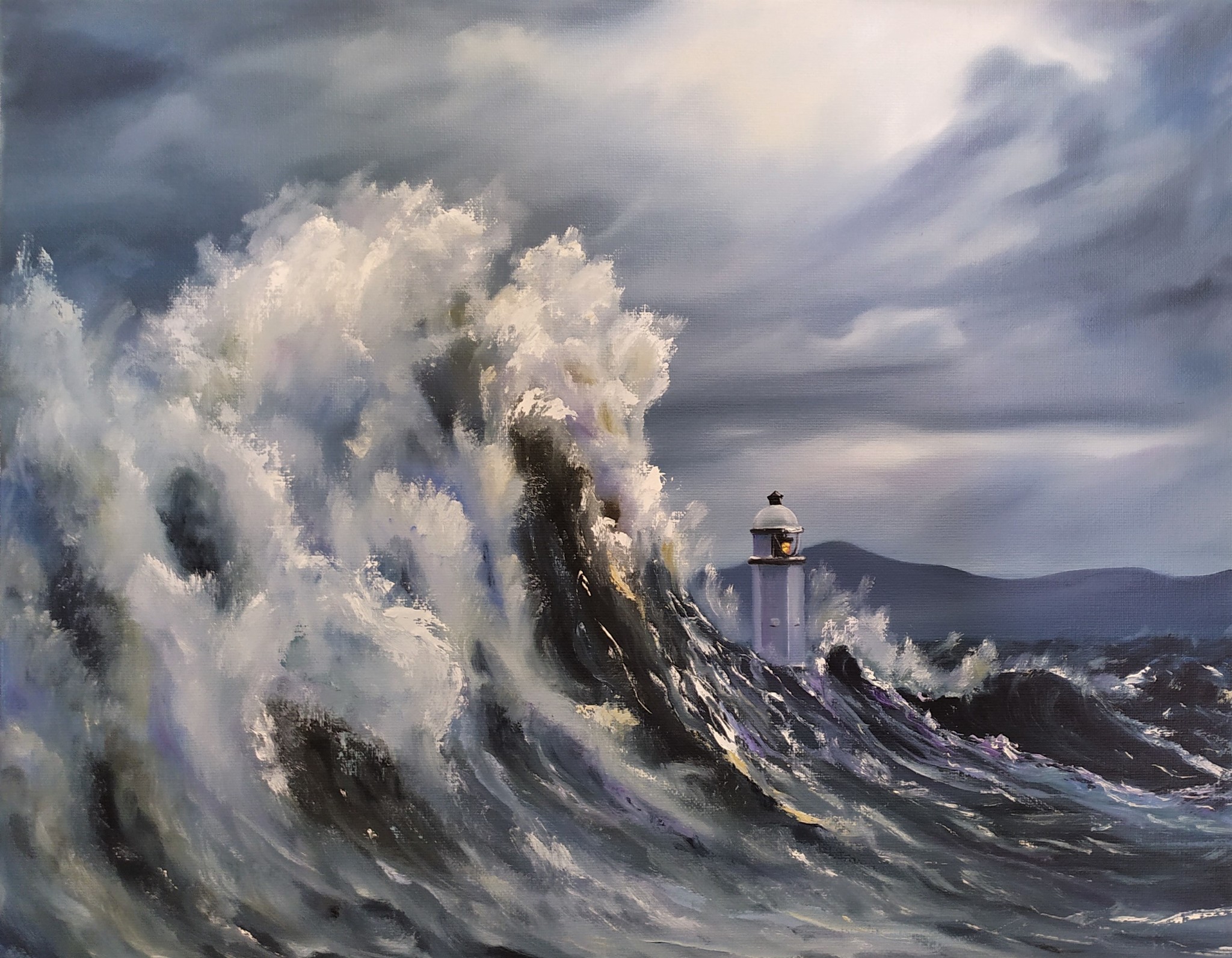 Lighthouse No. 2 ( canvas / oil / 40x50cm ) - My, Sea, Lighthouse, Wave, Oil painting, Interior painting, Painting, Painting, Text, Longpost