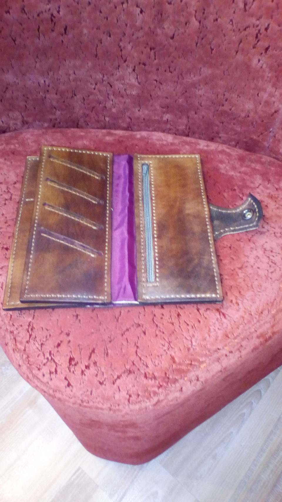 Women's leather wallet 2 - My, Leather craft, With your own hands, Needlework without process, Longpost