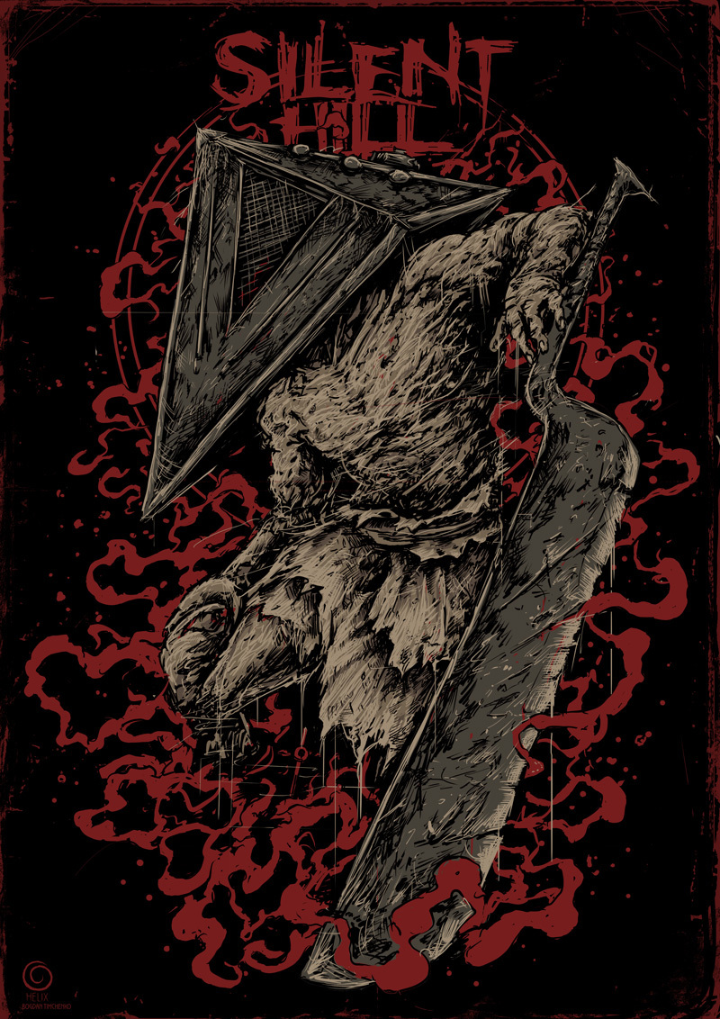 Non-canonical Pyramid Head - My, Fan art, Pyramid head, Longpost, Silent Hill, Movies, Drawing, Digital drawing