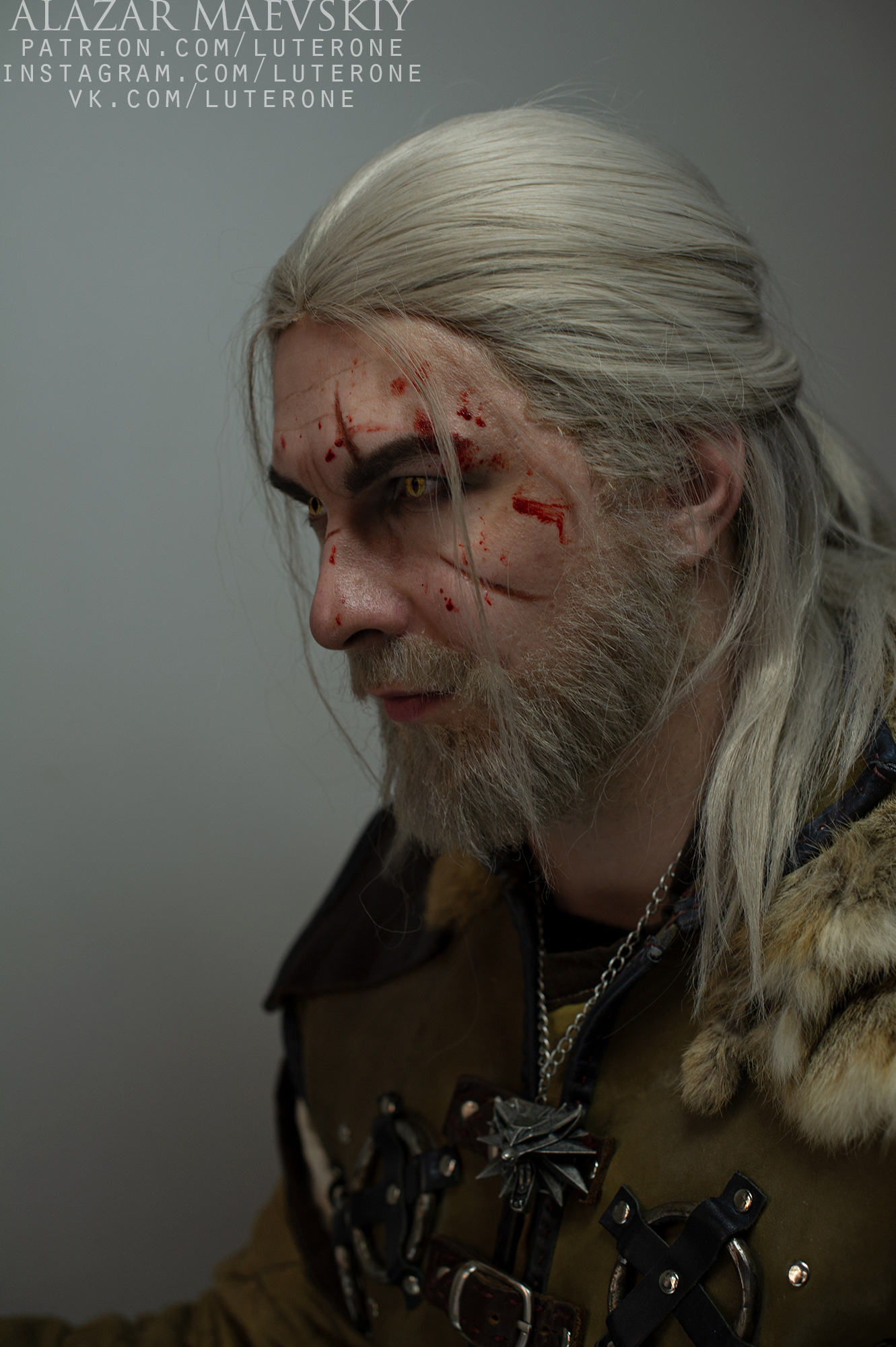 Alazar Mayevsky in the image of the Witcher Geralt (Cosplay) - My, Cosplay, Geralt of Rivia, Russian cosplay, Witcher, The Witcher 3: Wild Hunt, Makeup, Longpost