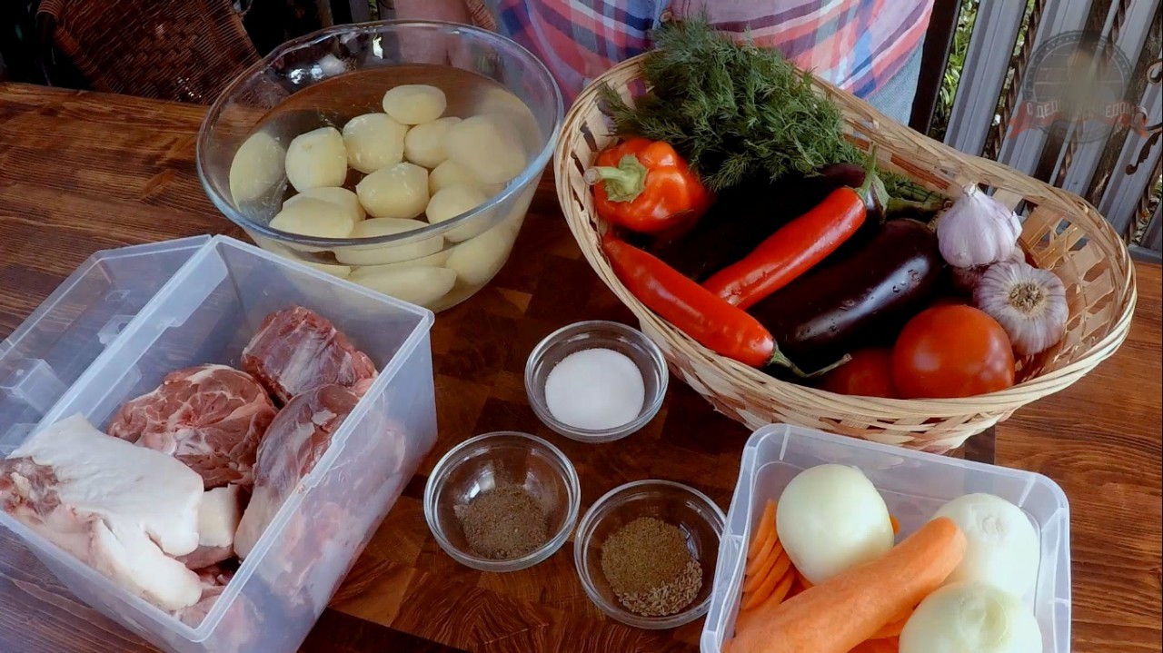 Dumlyama in a cauldron - My, With grandfather at lunch, Dumlyama, Meat, Food, Yummy, Recipe, Video, Longpost