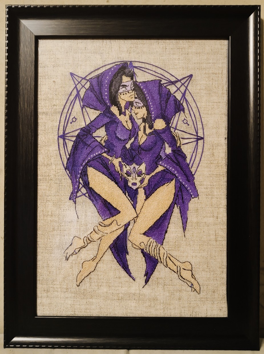 Embroidery Gemini - My, Embroidery, Cross-stitch, Author's work, Handmade, Zodiac signs, Needlework without process, Longpost, , Copyright, IrenHorrors