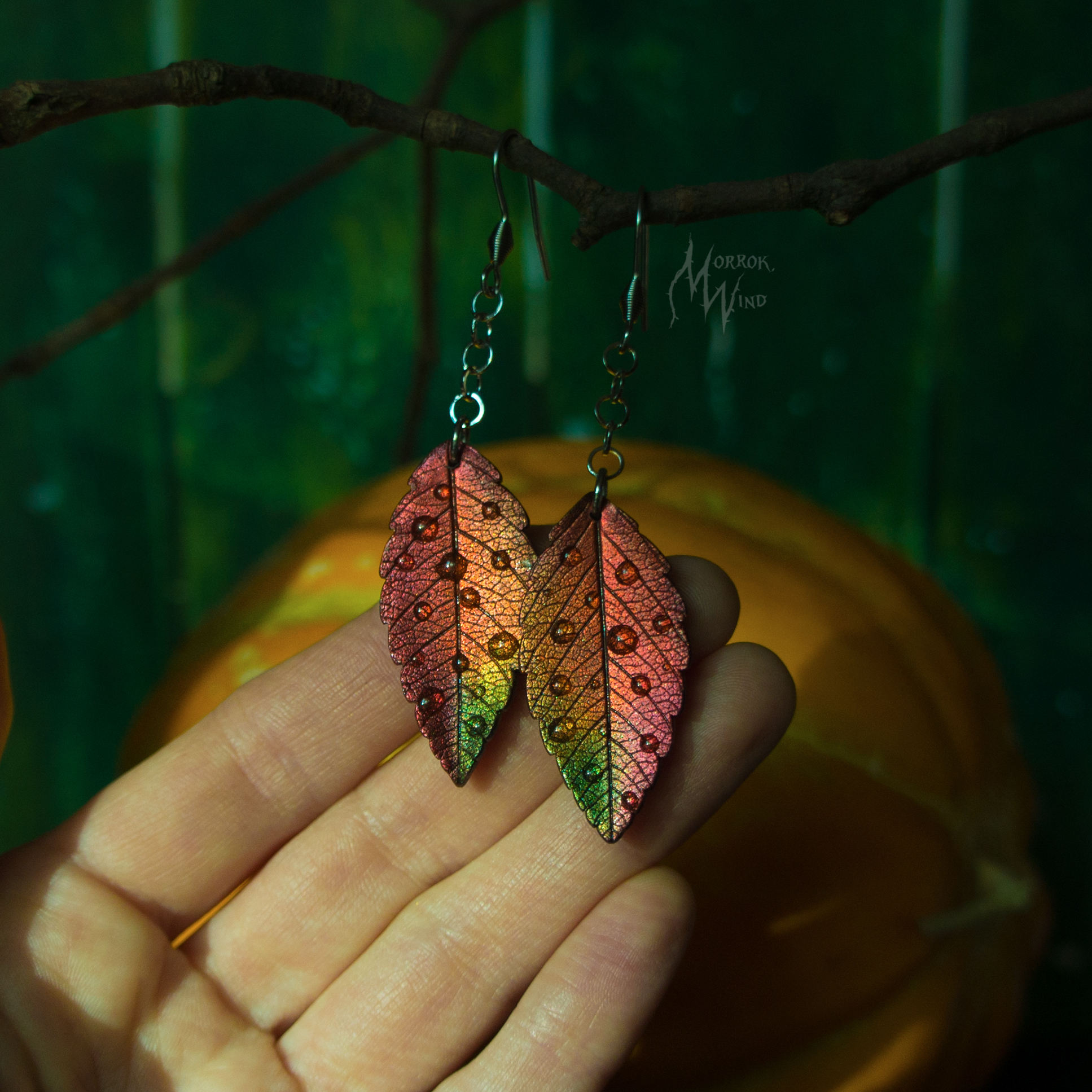 Leaf fall. Polymer clay, resin. - My, Needlework without process, Polymer clay, With your own hands, Autumn, Leaves, Earrings, Longpost