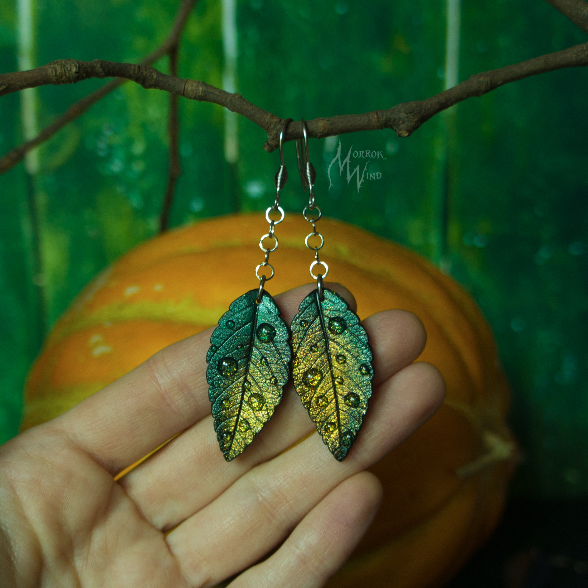 Leaf fall. Polymer clay, resin. - My, Needlework without process, Polymer clay, With your own hands, Autumn, Leaves, Earrings, Longpost