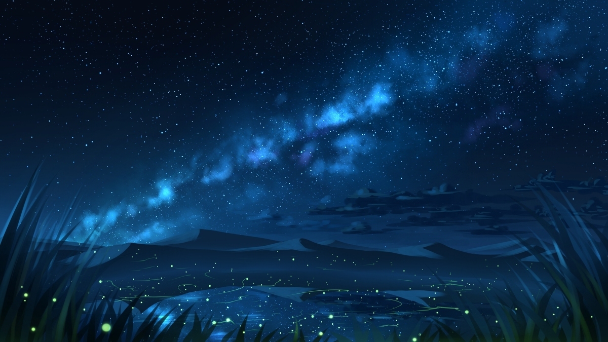 Starry sky - Art, Landscape, Sky, Starry sky, Night, Milky Way, Falling star, Pixiv, Longpost, Starfall