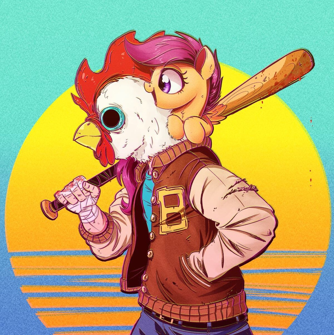 Birds of a Feather - My Little Pony, Кроссовер, Hotline Miami, Scootaloo, Jacket, Арт, Ncmares