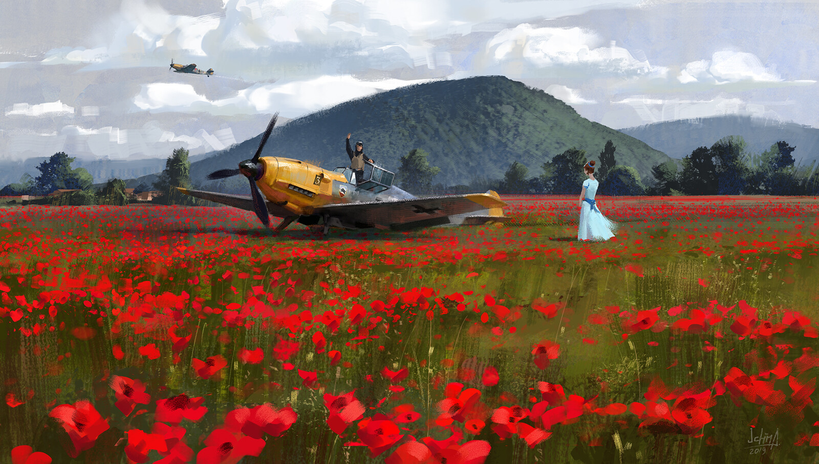 Poppies and propellers - Арт, Облака, Самолет, Вторая мировая война, Alex Ichim