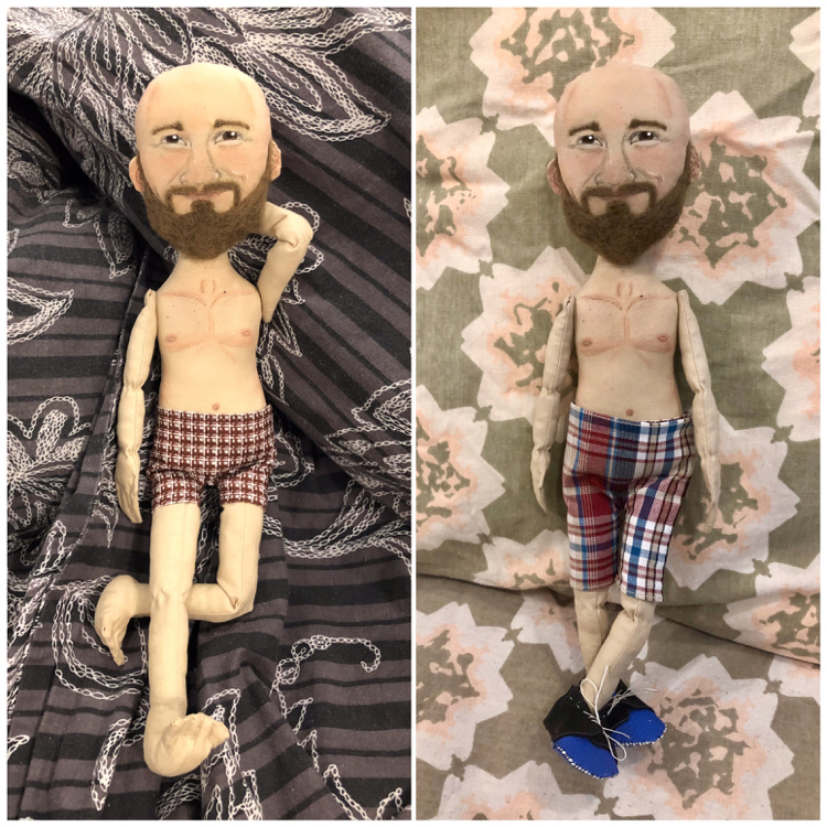 Gift to a friend - My, Portrait doll, Textile doll, Handmade, Beard, Fabric doll, Tattoo, crazy hands, Video, Longpost