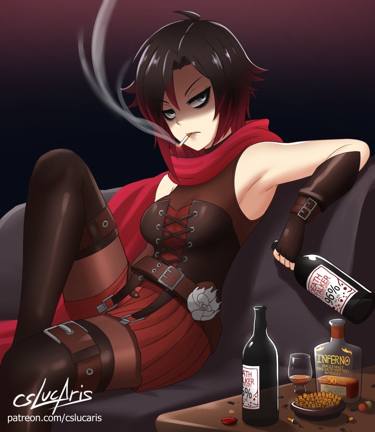 Хорошая девочка Руби - RWBY, Cslucaris, Ruby Rose, Вредные привычки, Курение, Аниме, Не аниме, Anime Art