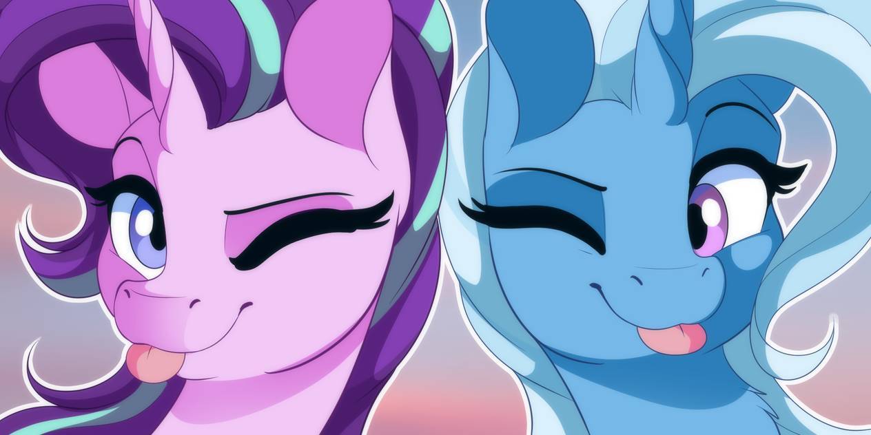 Double mm. - My little pony, PonyArt, Starlight Glimmer, Trixie, Dvixie