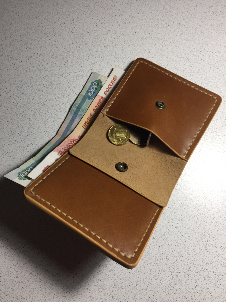 Purse with a compartment for coins - My, Wallet, Purse with coin box, Leather products, With your own hands, Longpost, Purse