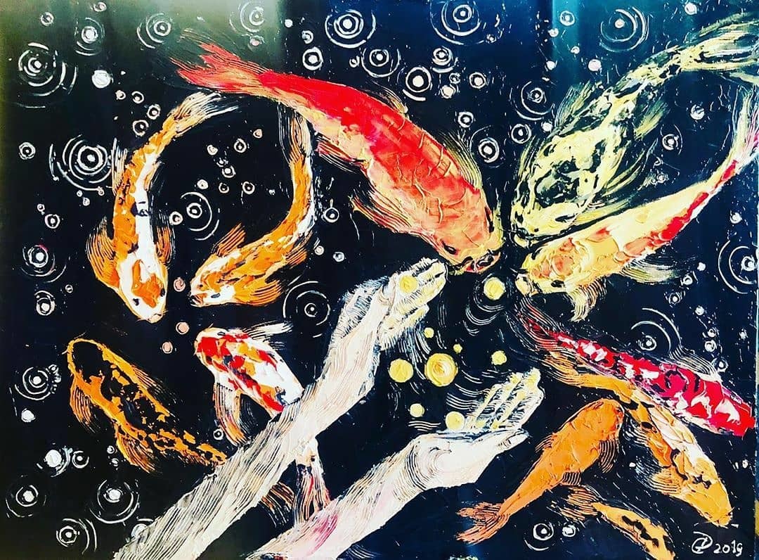 Hokku of the day #16 - My, Haiku, Koi carps, Oil painting