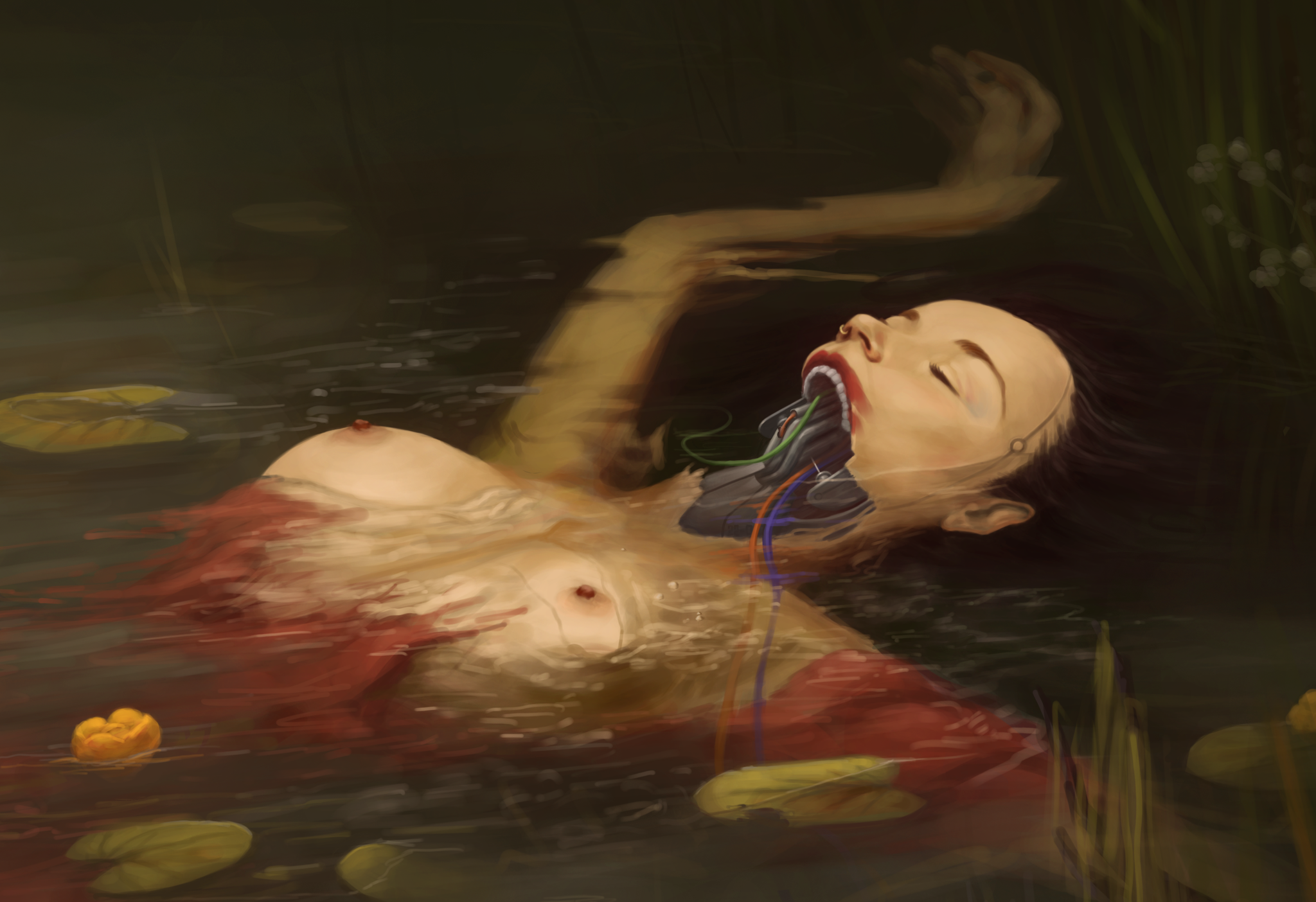 Another case for a detective from 2060 - NSFW, My, Art, Creation, Robot, Future, Cyberpunk, Girls, Lake, Digital drawing