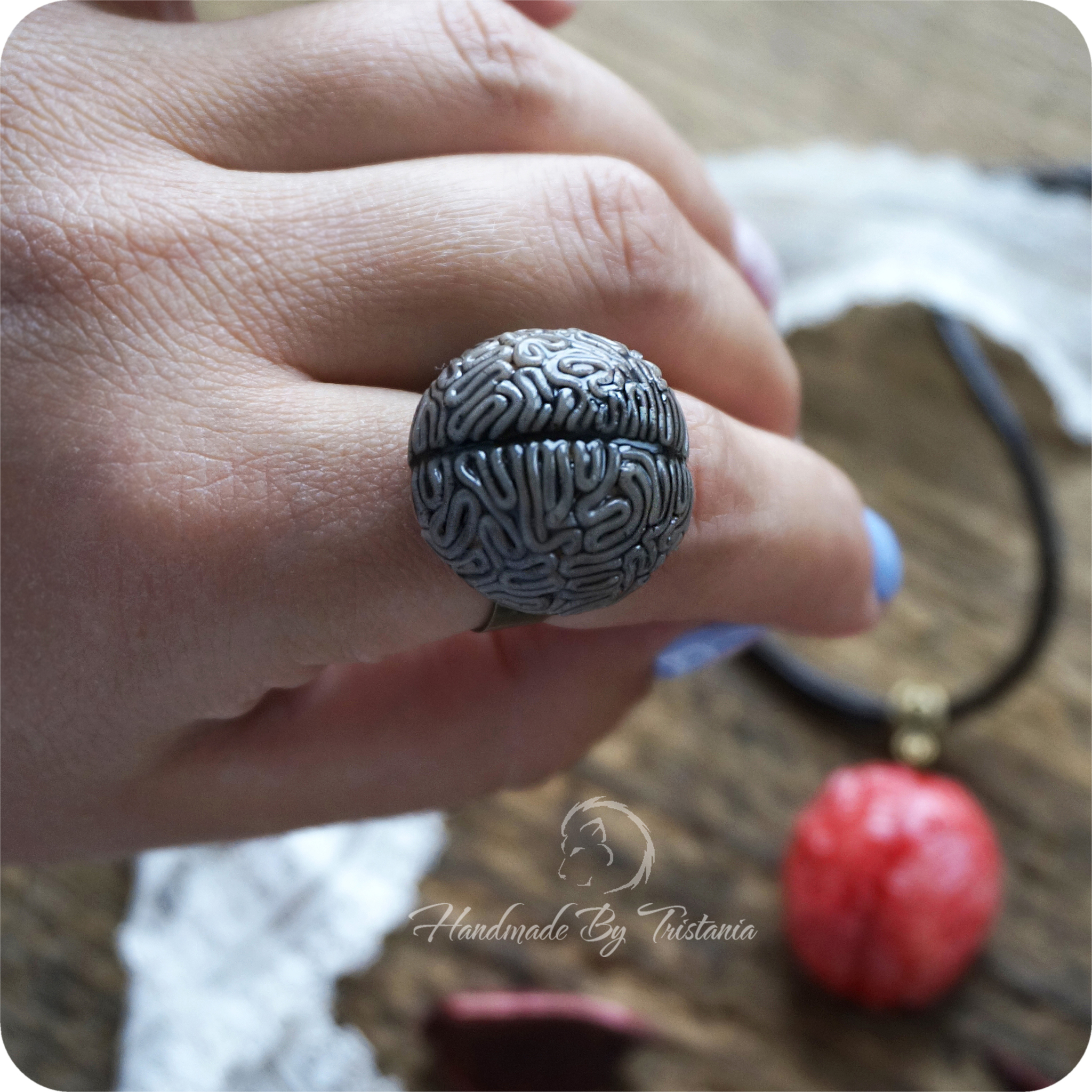 I'm Sdelal #18 - My, Halloween, Polymer clay, Brain, Ring, Pendant, Needlework without process, Handmade, Longpost