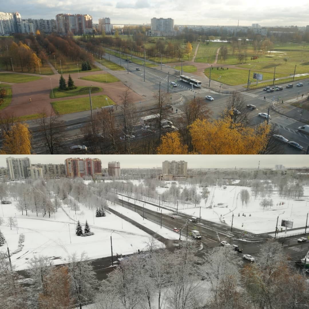 One day - My, Winter, Autumn, First snow, The photo, View from the window, Saint Petersburg