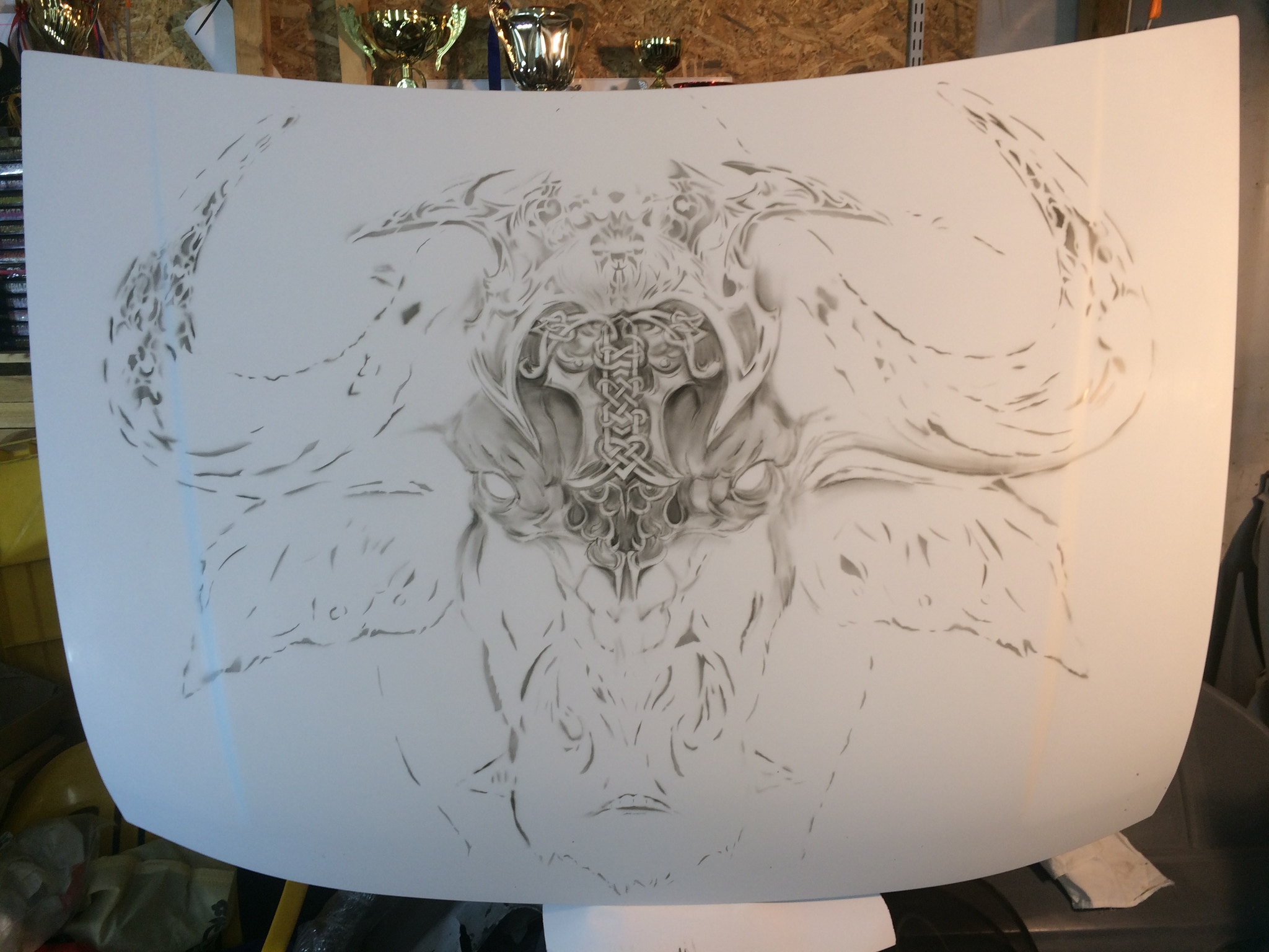 Aerography on the hood of a UAZ, bull)) (process in photo) - My, Airbrushing, Tyumen, Art, Bull, Tyumenaero, Longpost, UAZ