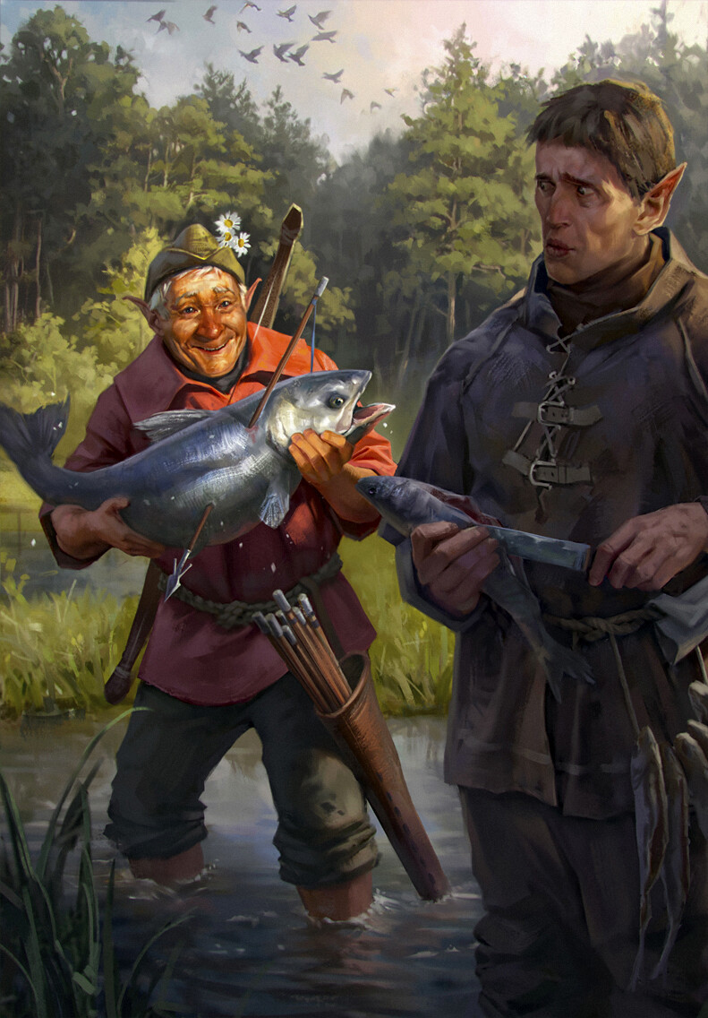 Fishing - Art, Drawing, Fishing, Elves