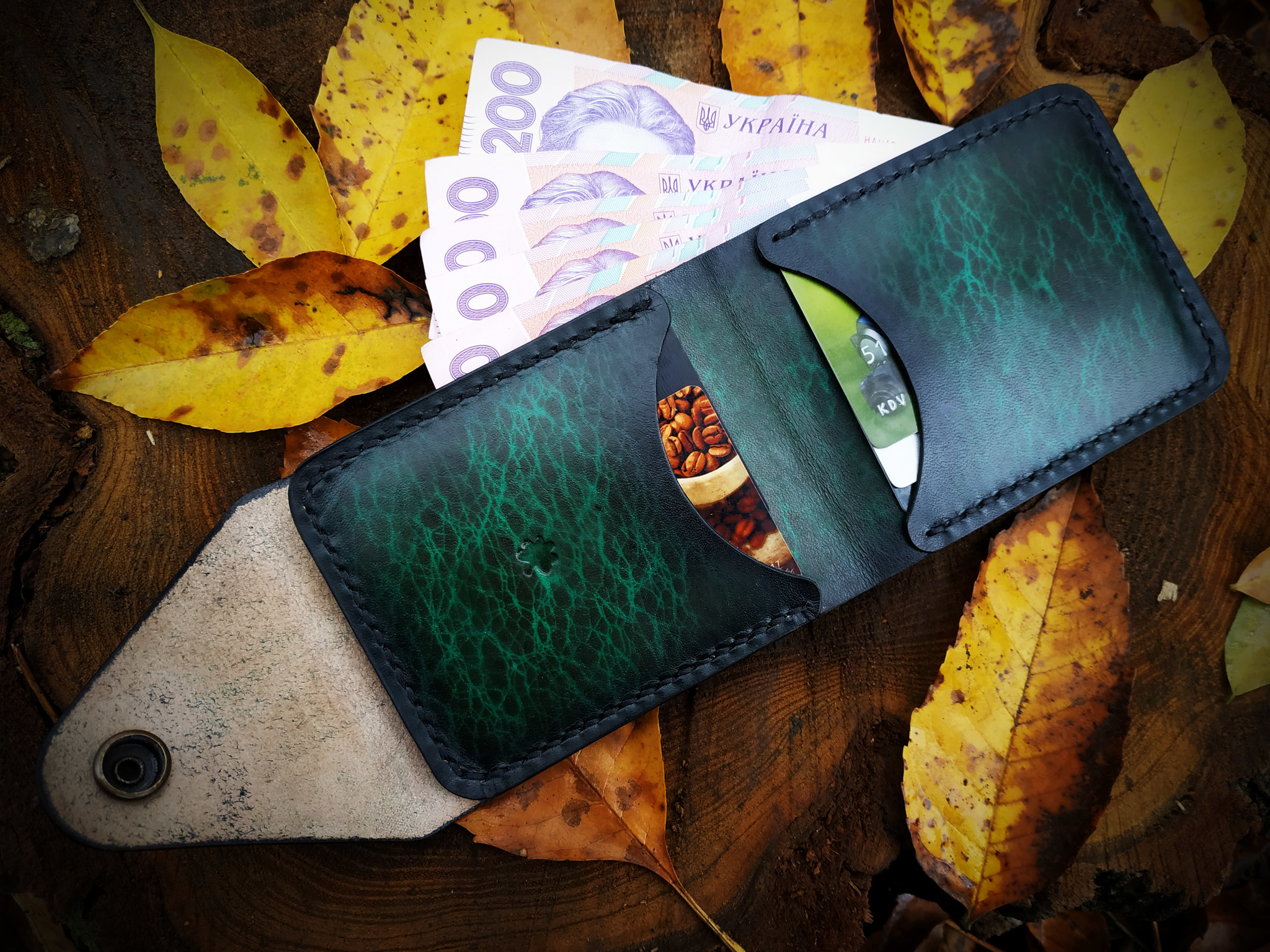 Wallet “Ocean Abyss” - My, With your own hands, Handmade, Leather, Beefold, Leather products, Purse, Needlework without process, Longpost