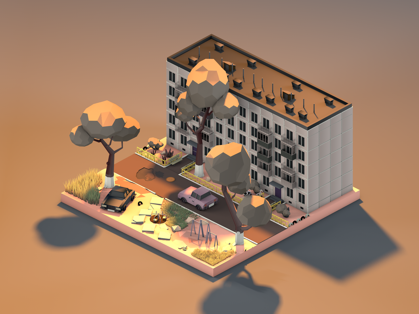 Low Poly Хрущёвка. Моё небольшое хобби - Моё, Low poly, 3D, Компьютерная графика, Длиннопост