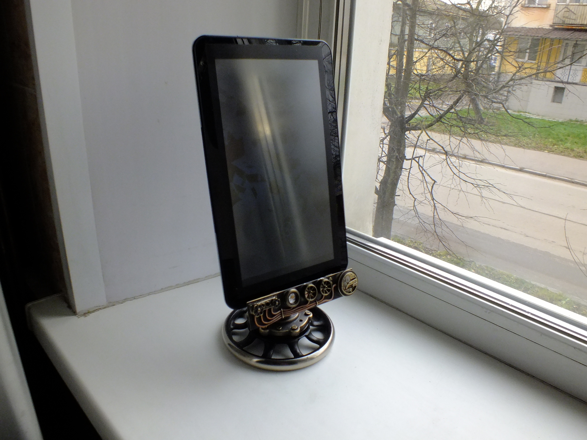 Table stand for a tablet made from a steering wheel from a sewing machine - My, Steampunk, Needlework without process, Video, Longpost, Stand