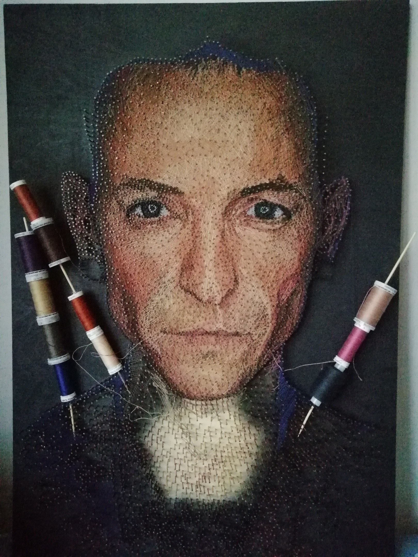 Portrait of Chester Bennington as it happened - My, Longpost, Linkin park, Needlework with process, Portrait, Chester Bennington, String Art, Art