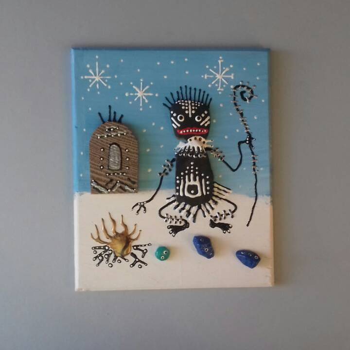 Natives.In the snow - My, Natives, Dam, Longpost, Acrylic, Stone painting