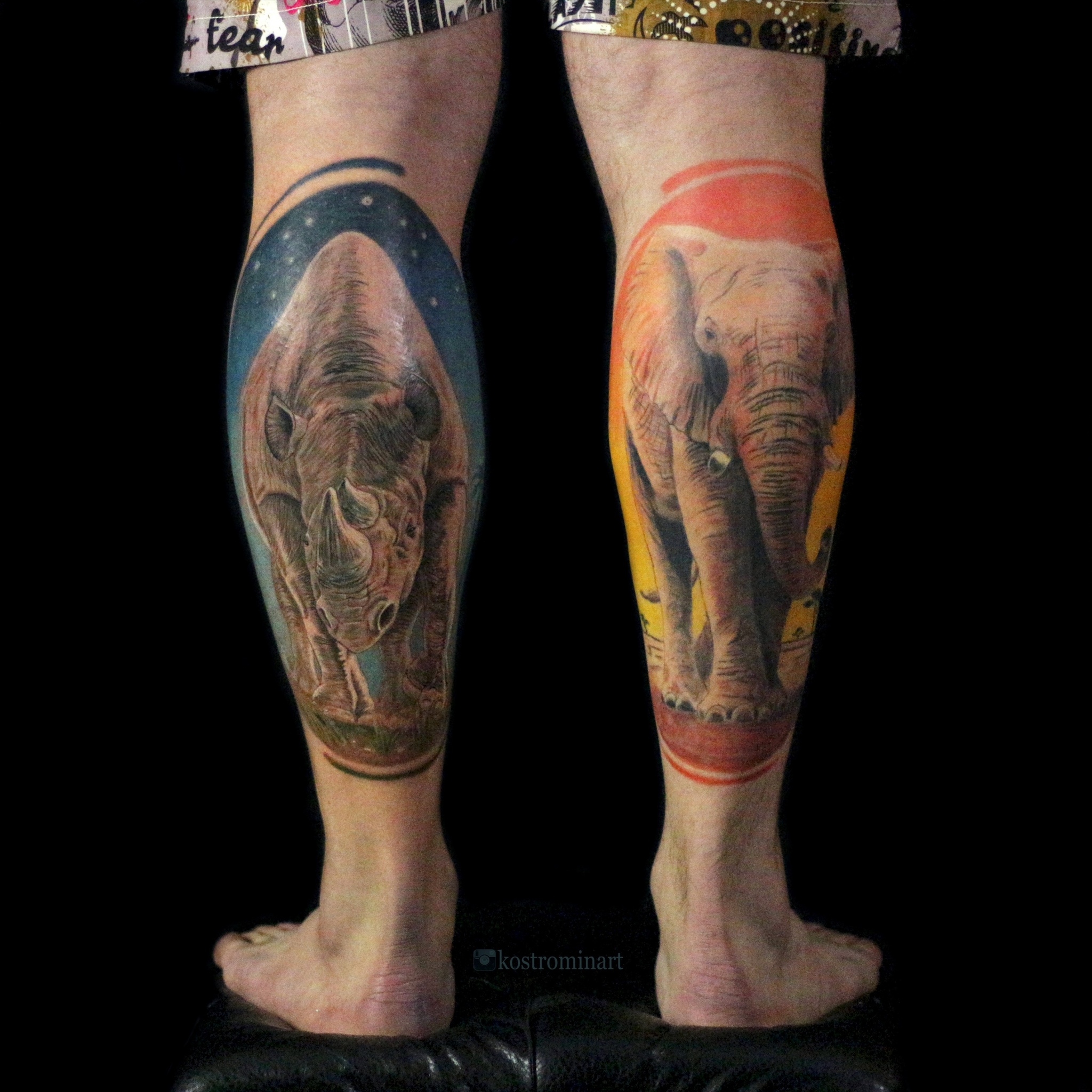 Rhinoceros - My, Tattoo, Elephants, Rhinoceros, Longpost