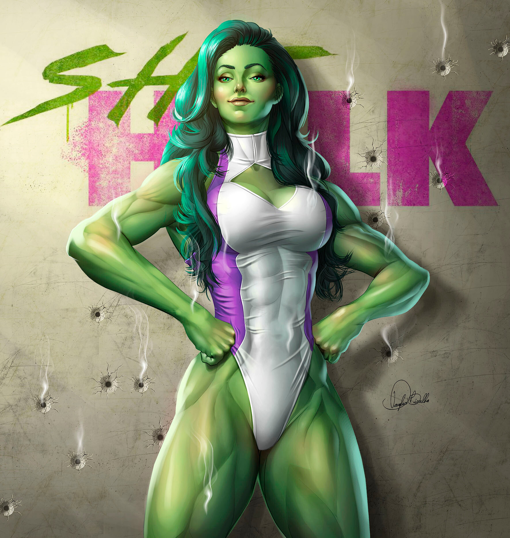 She-Hulk - NSFW, Art, Drawing, Marvel, She hulk, She-Hulk, Superheroes, Strong girl, Douglas Bicalho