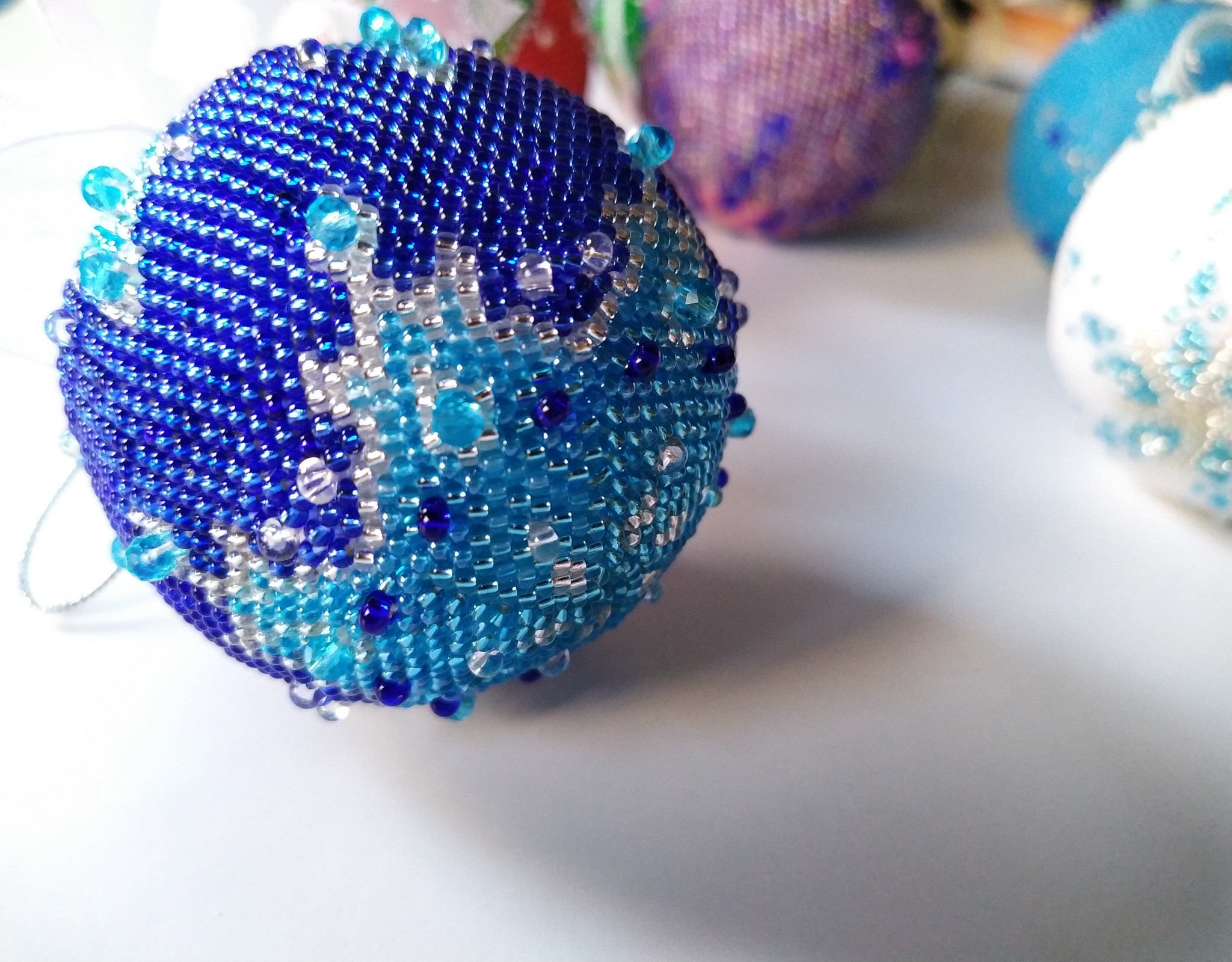 Balls for the Christmas tree - My, Longpost, Beads, Christmas decorations, New Year, Needlework without process