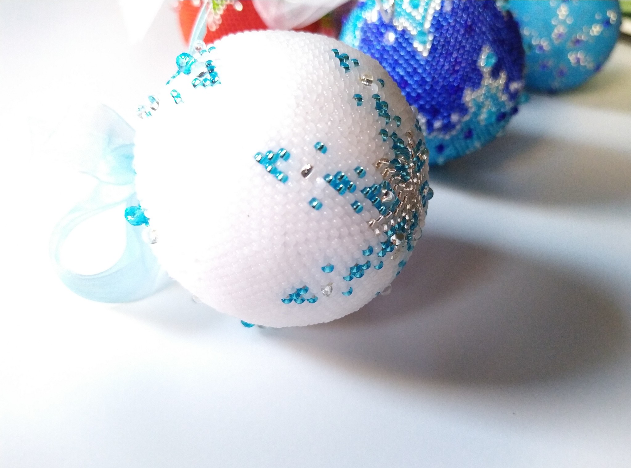 Balls for the Christmas tree - My, Longpost, Beads, Christmas decorations, New Year, Needlework without process