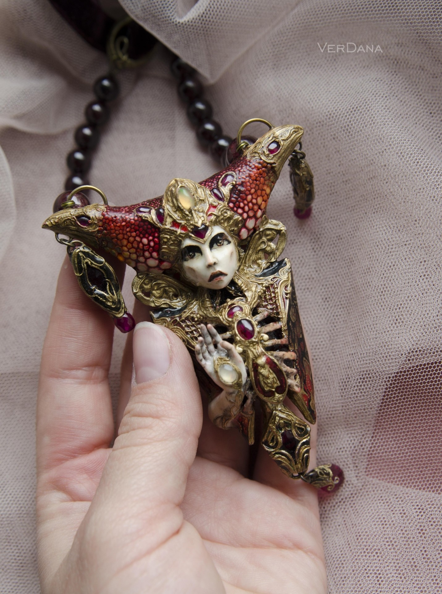 Necklace Oracle - My, With your own hands, Needlework without process, Polymer clay, Natural stones, Fantasy, Story, Longpost