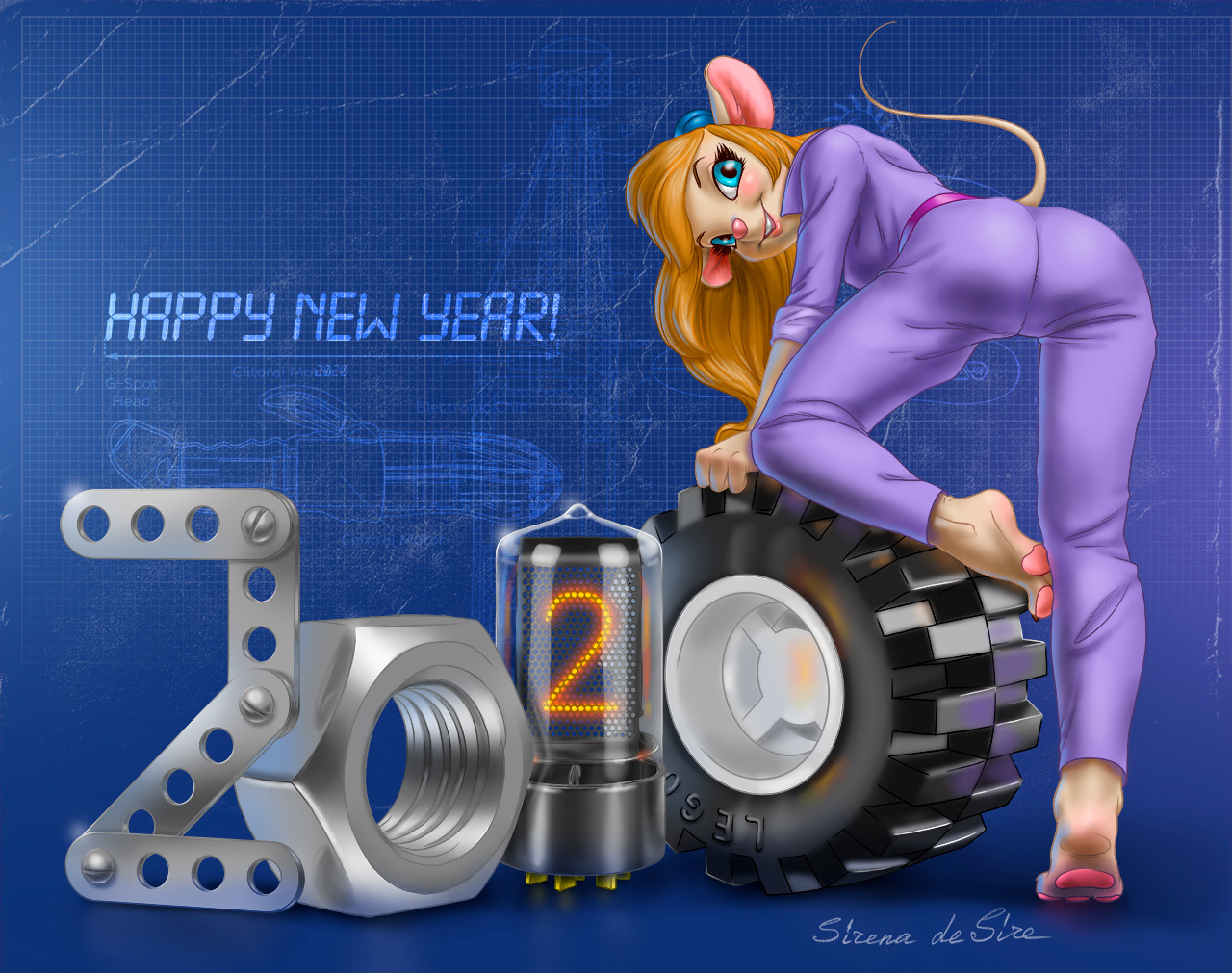 Gadget - NSFW, Art, Fan art, Congratulation, New Year, Chip and Dale, 2020, Hand-drawn erotica, Gadget hackwrench