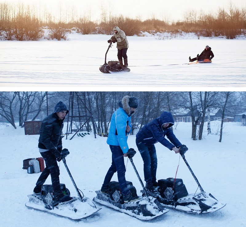 Motosnowboard USA vs RF. What is this? - My, Snowbike, All-terrain vehicle, Motodog, Motorcycle towing machine, Video, Longpost