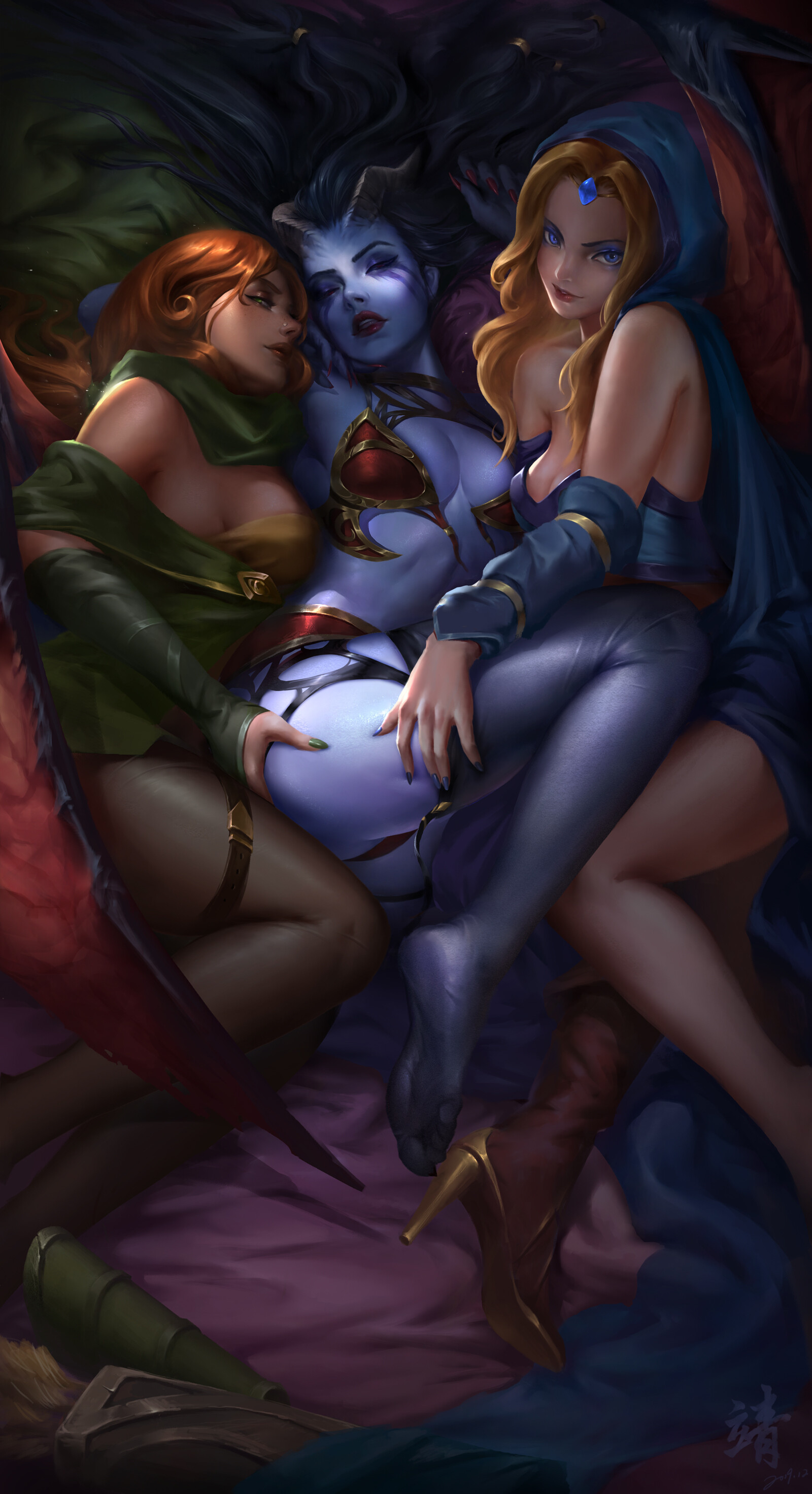 Together - NSFW, Art, Drawing, Girls, Dota 2, Jingyu Wen