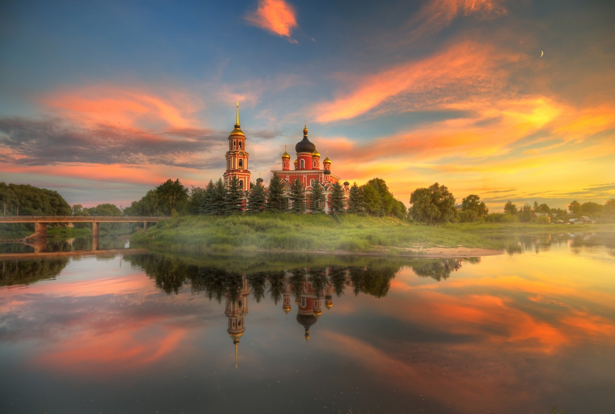 Russian landscape - River, Monastery, Church