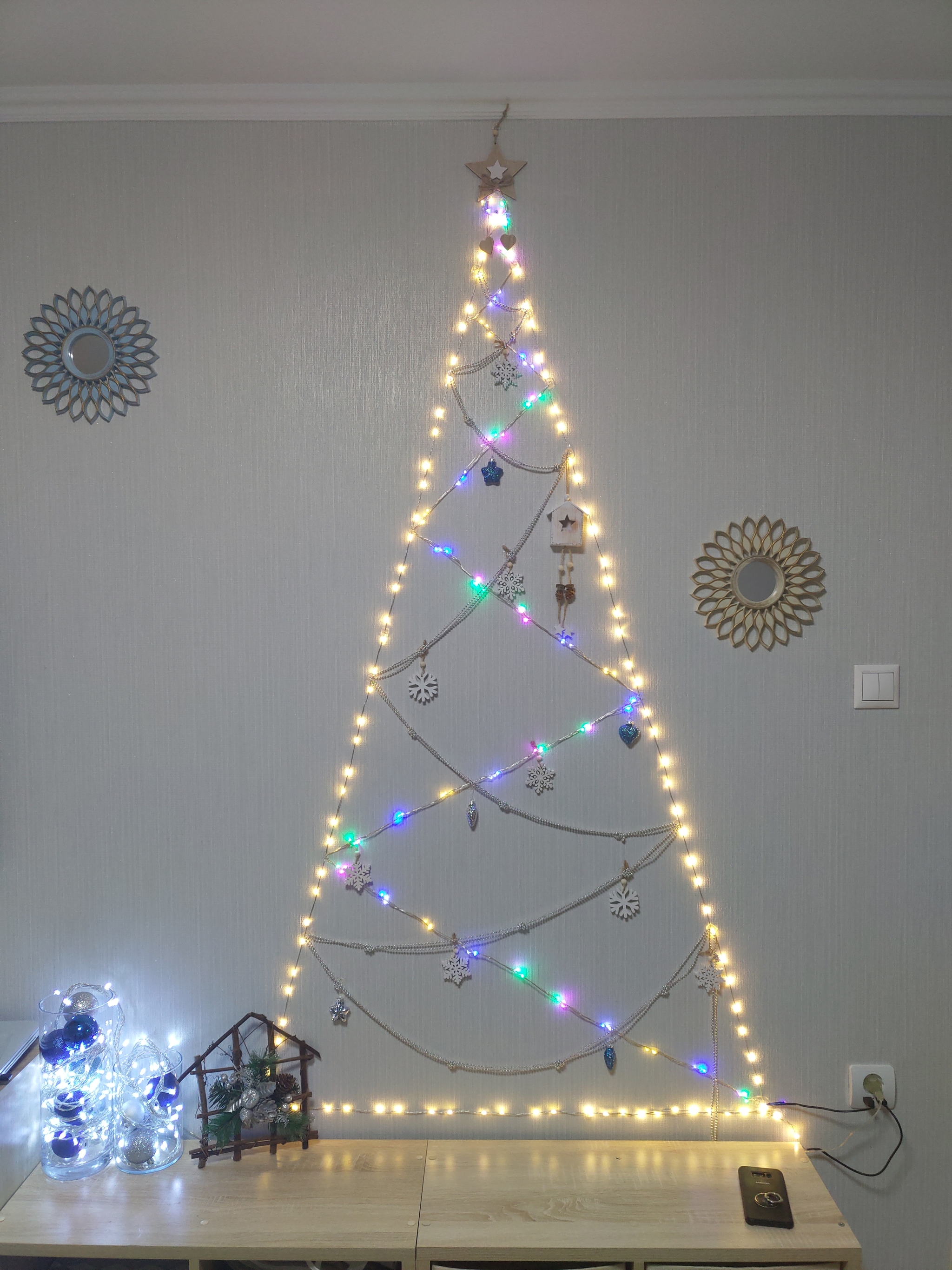 Christmas tree - My, Christmas trees, New Year, Decoration, Garland, With your own hands, Longpost, Needlework without process