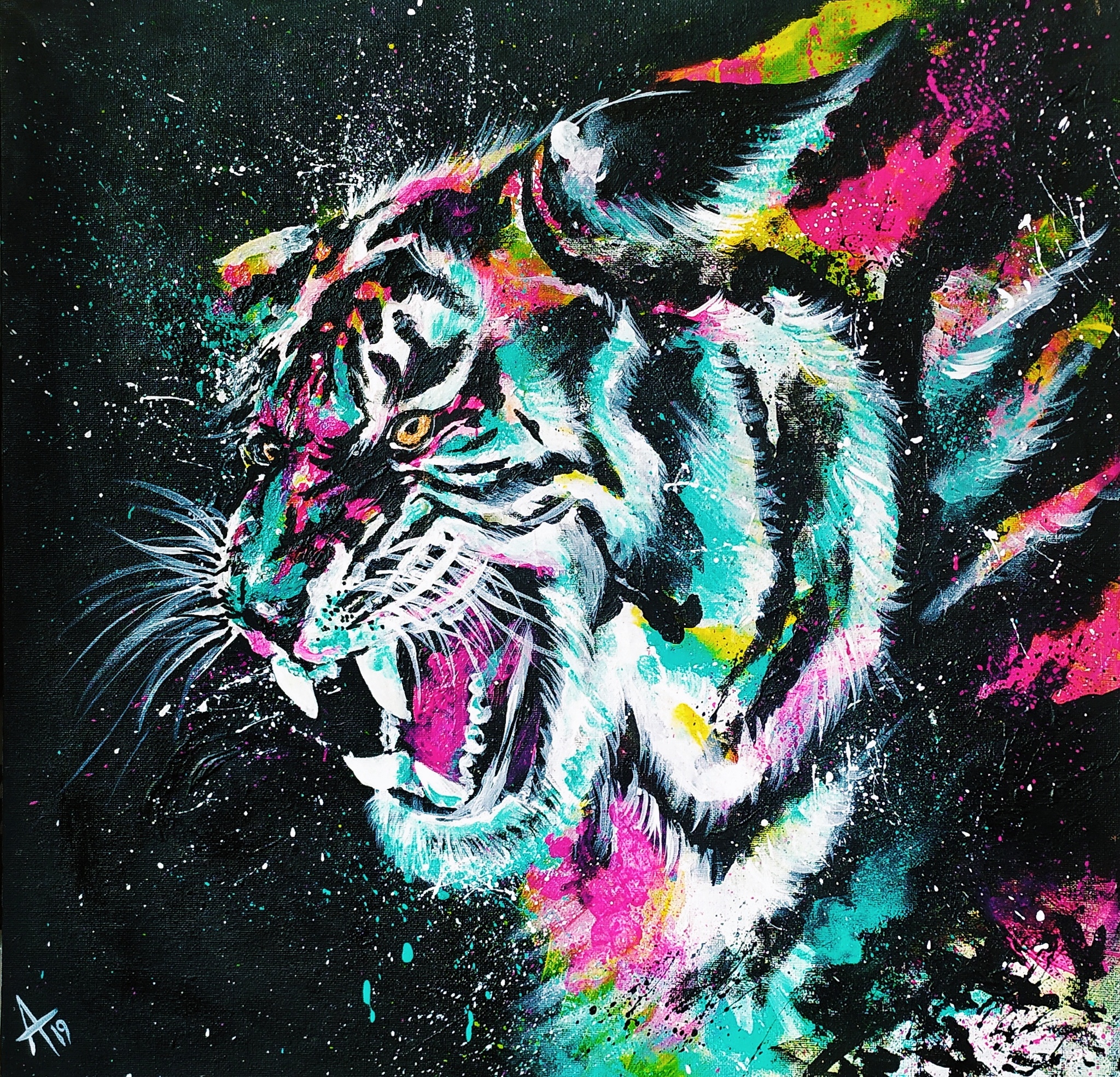Картина акрилом тигров