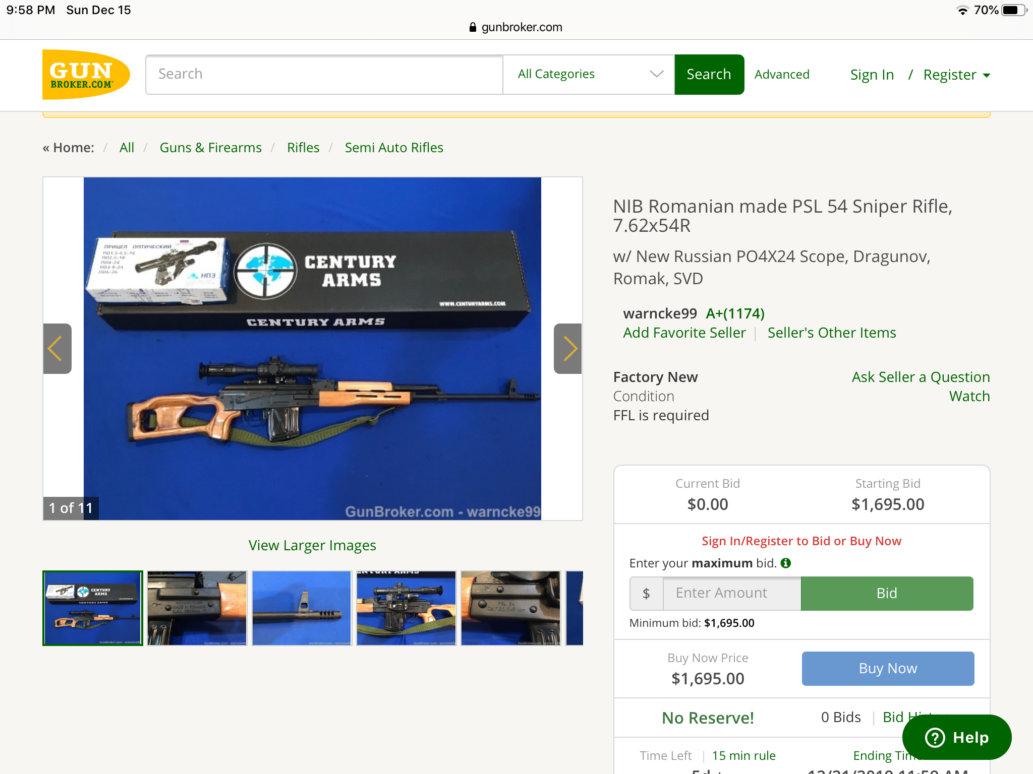 Once again Gunbroker - Auction, Goods by mail, Weapon, Dragunov sniper rifle, Longpost