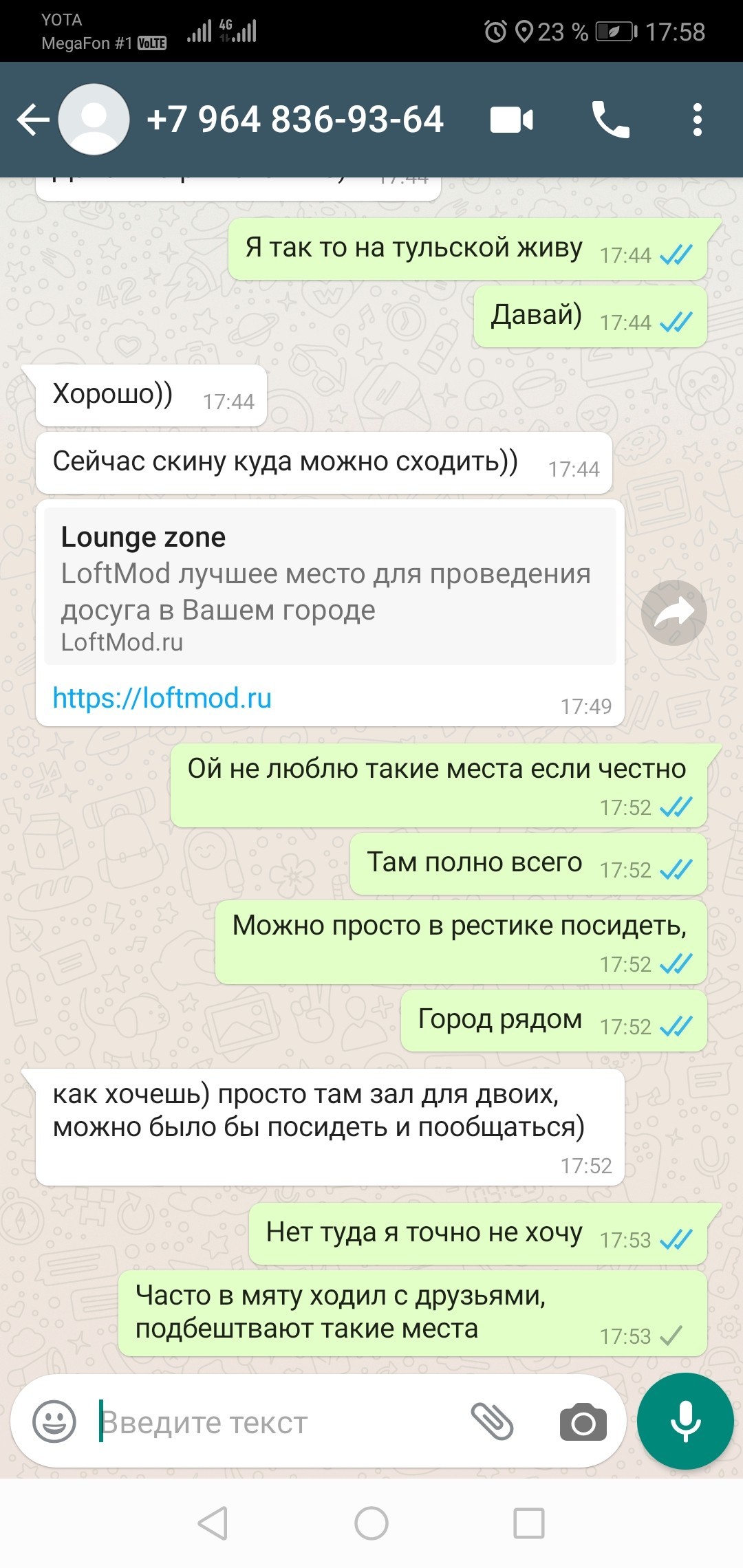 Образец интимной переписки