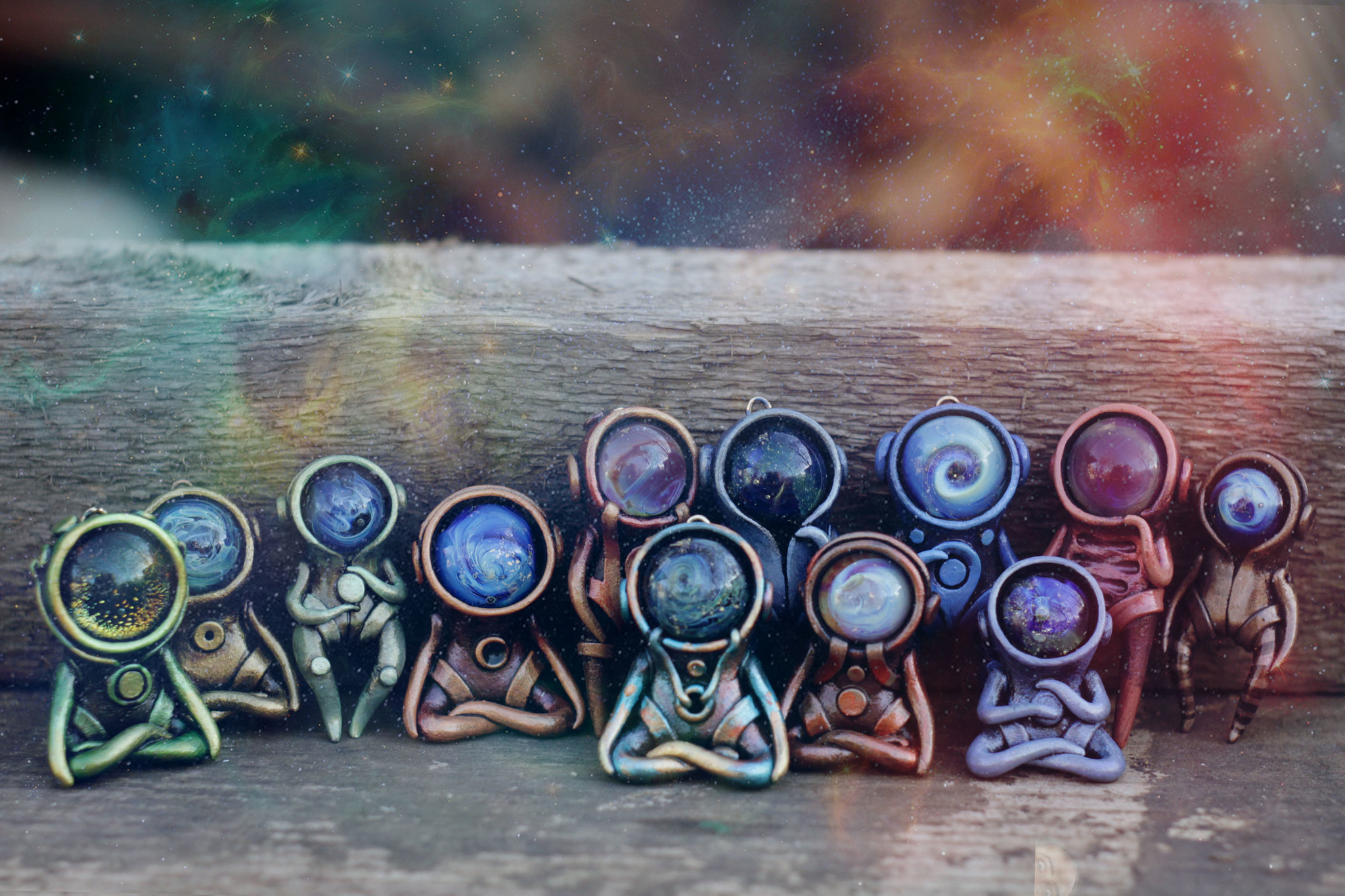 Family photo of astronauts) - My, Polymer clay, Glass, Handmade, Pendant