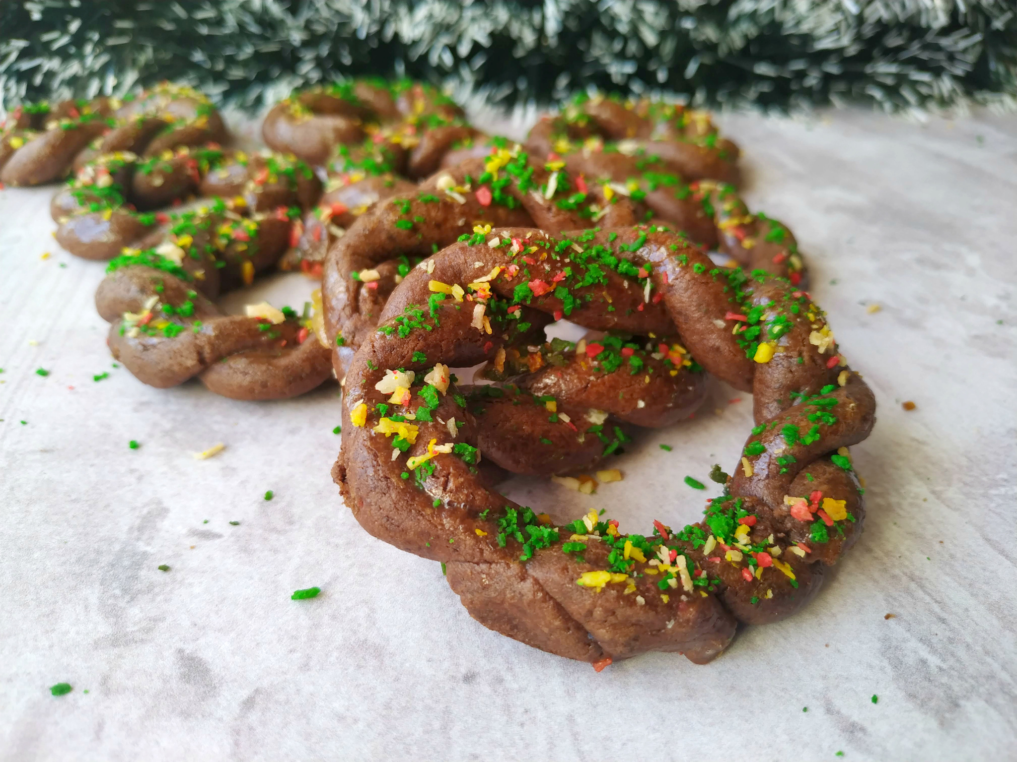 Chocolate cookies “Christmas wreaths” - My, Cookies, Video, Recipe, Cooking