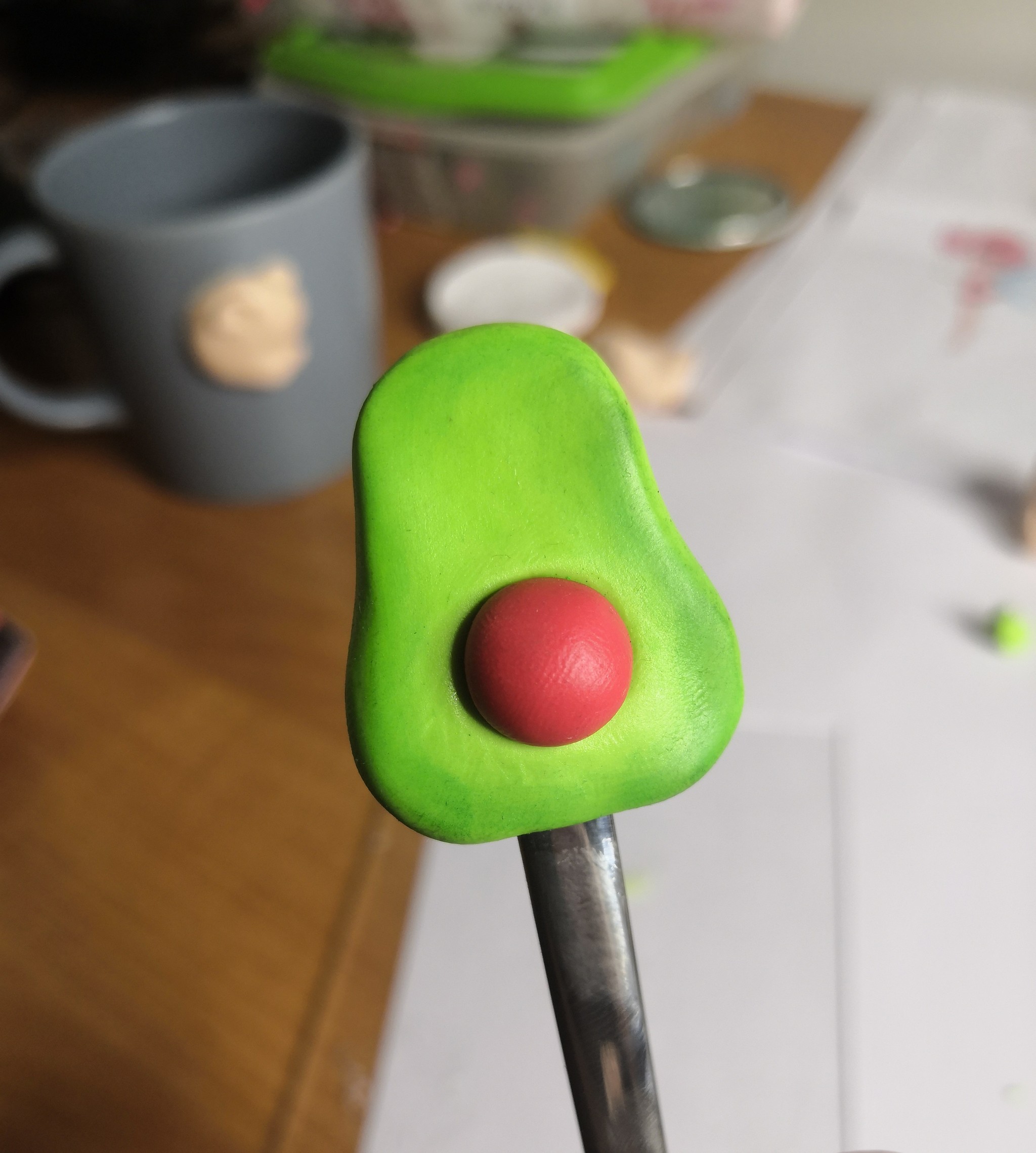 Sado Avocado on a spoon - My, Needlework with process, Polymer clay, Avocado, Spoon decor, Video, Longpost