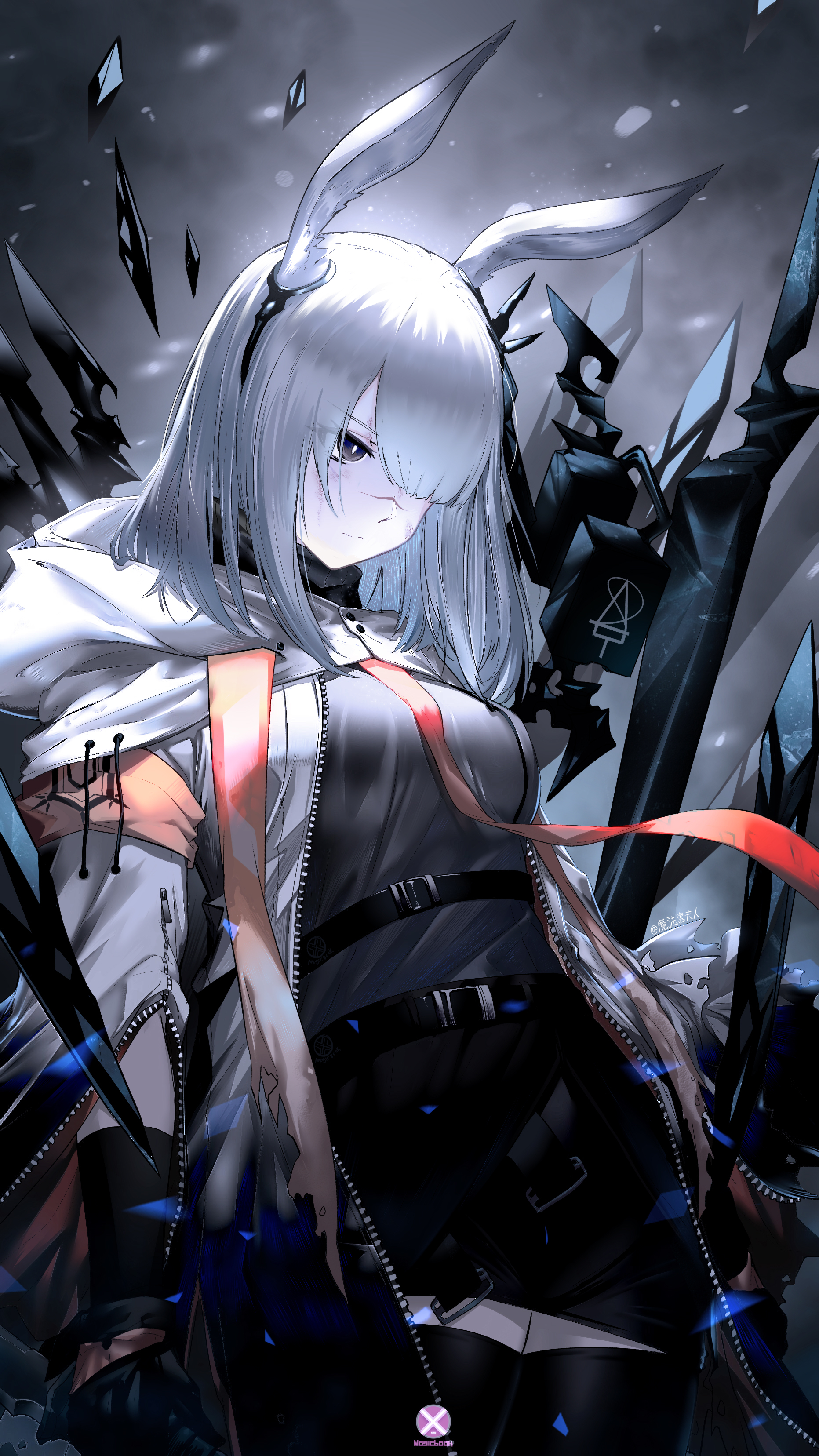 Arknights - Arknights, Anime, Anime art, Longpost, Frostnova, Animal ears, Blue poison