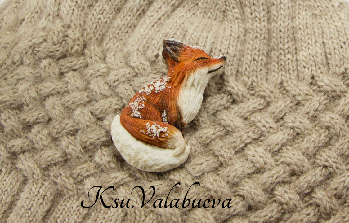 Brooch Fox - My, Fox, Polymer clay, Handmade, Longpost, Needlework without process